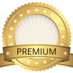 Silvermedaljong med guldbanner som anger Premium