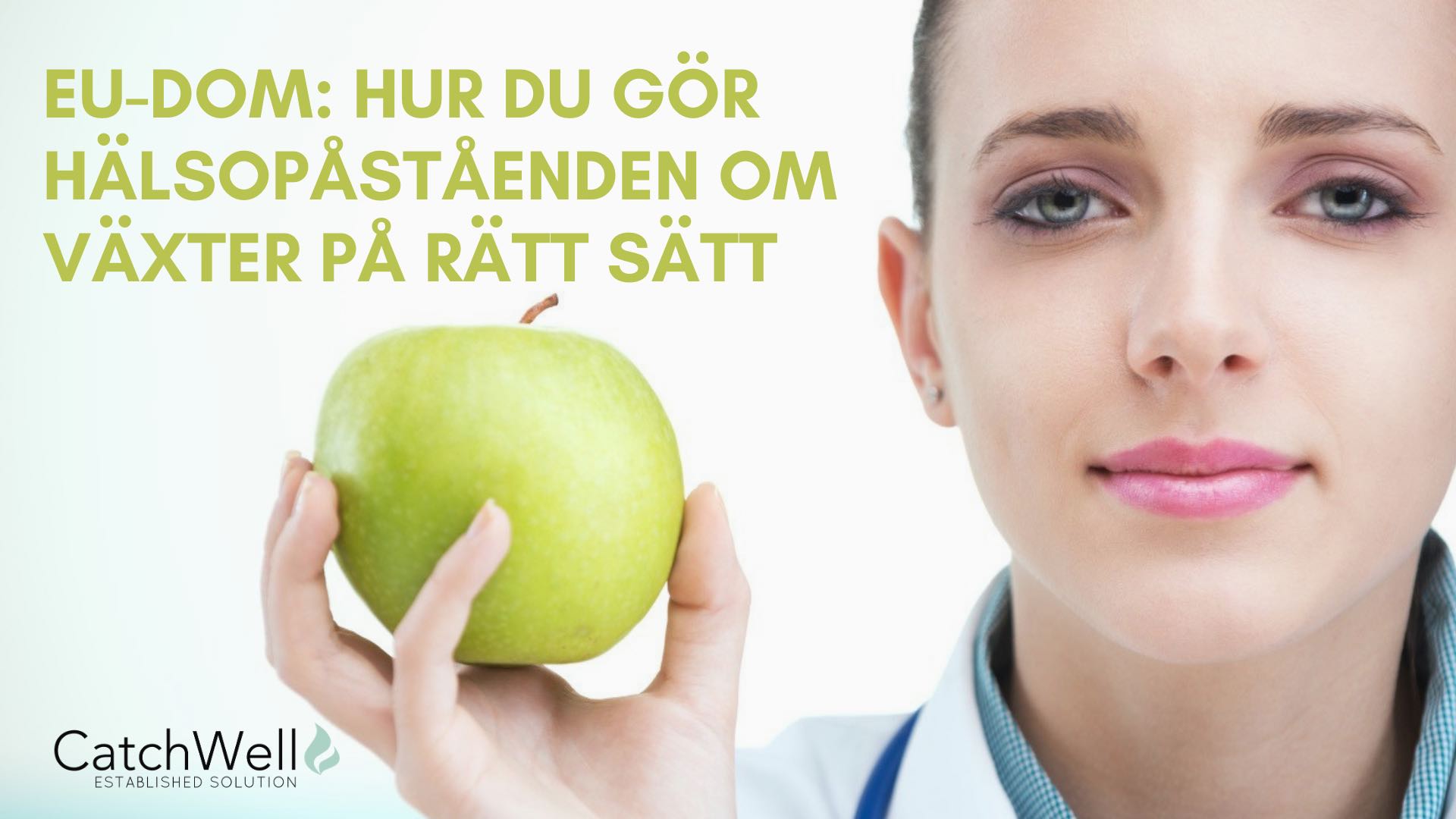 Kvinna i vit rock håller i ett äpple