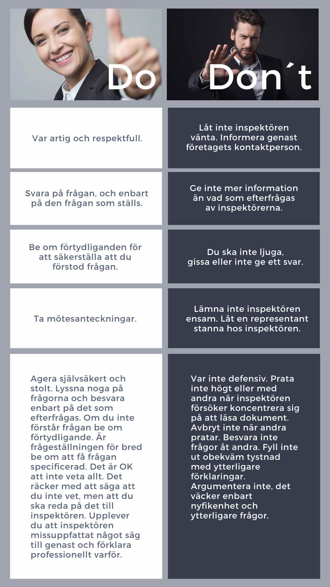 Do & don´t under inspektionen