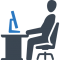 Person sitter vid dator, tecknad bild